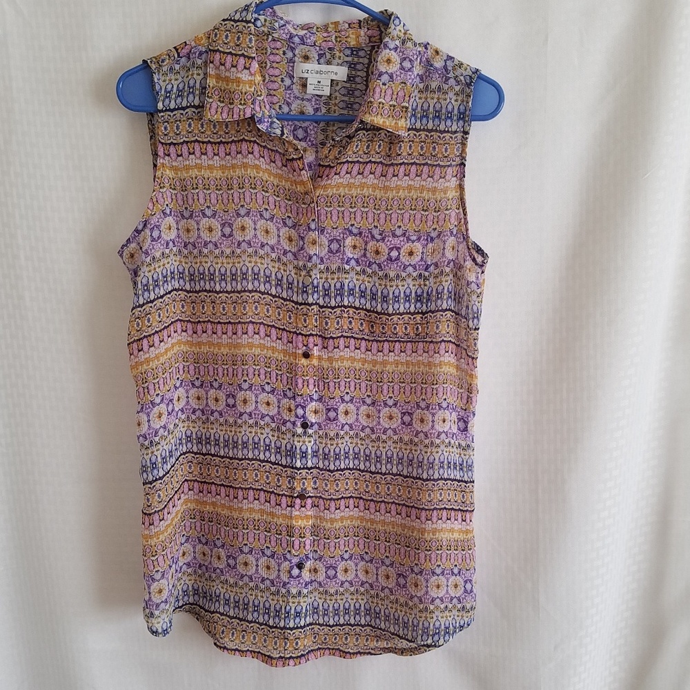 Liz Claiborne Sheer Sleeveless Button Front Blouse
